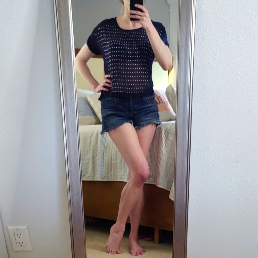 Chloe K Studded Sheer Panel Top